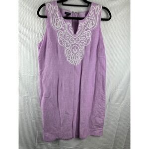 Talbots Embroidered Linen Cotton Shift‎ Dress Knee length Women's Soft size 12